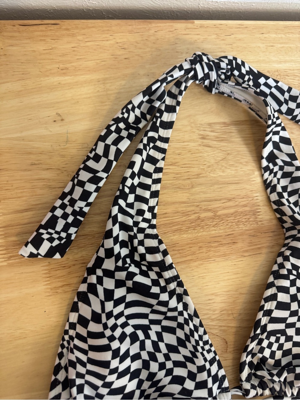 Wild Fable Black & White Funky Check Triangle Tie String Bikini Top - Picture 3 of 8